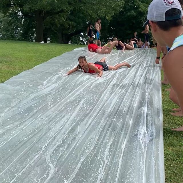 Girls on a slip n Slide